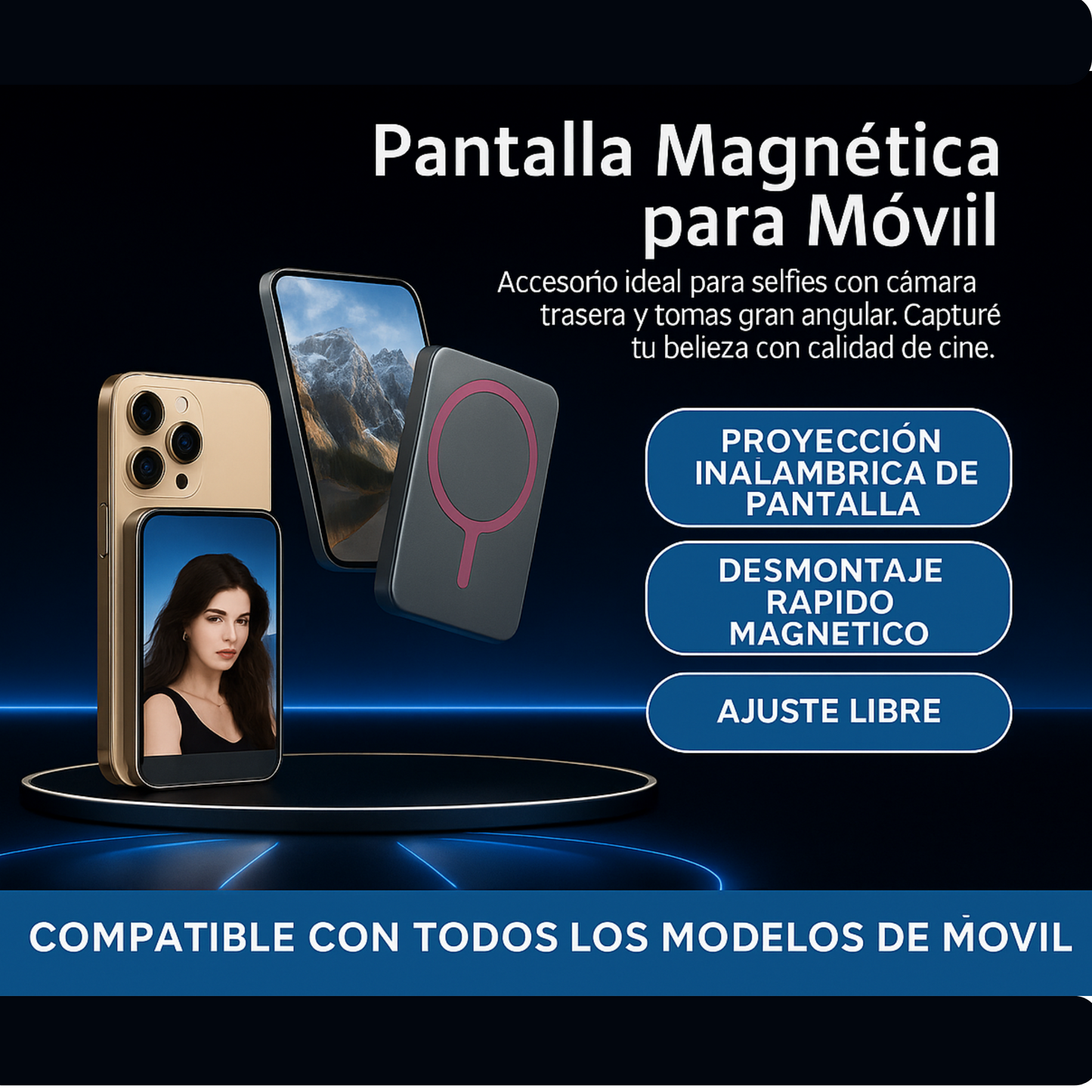 MagSelfie™️ Pantalla magnética portátil para selfies profesionales